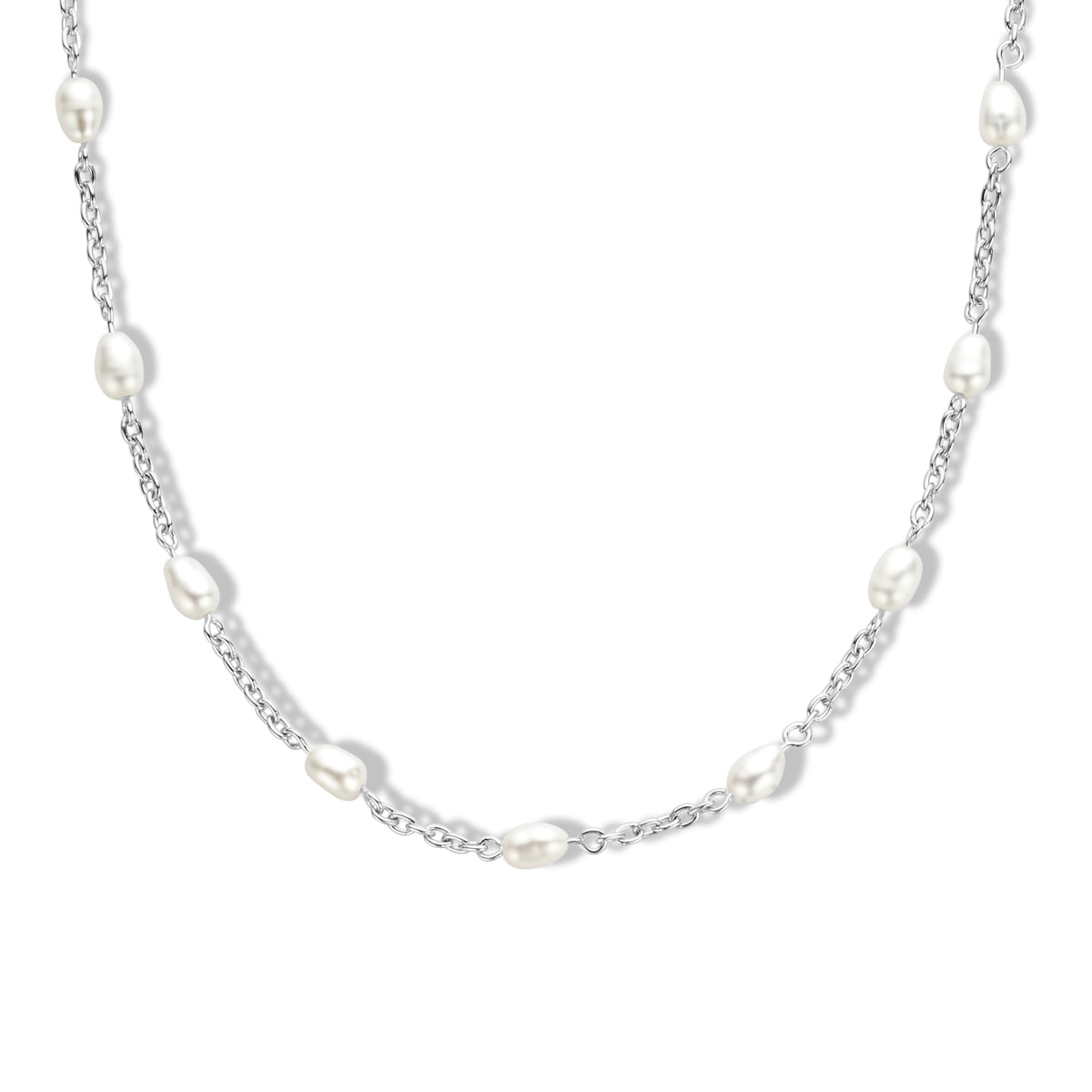 Collier parels 40 + 4 cm zilver gerhodineerd