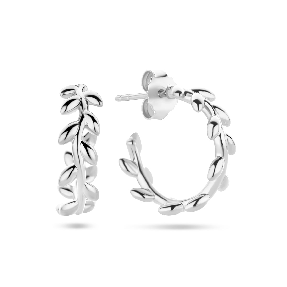 Stekeroorringen blad zilver gerhodineerd