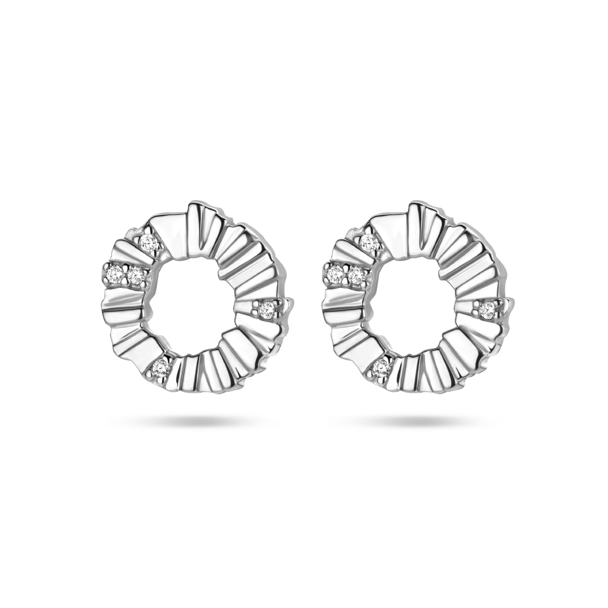 Oorknoppen rondje zirkonia zilver gerhodineerd