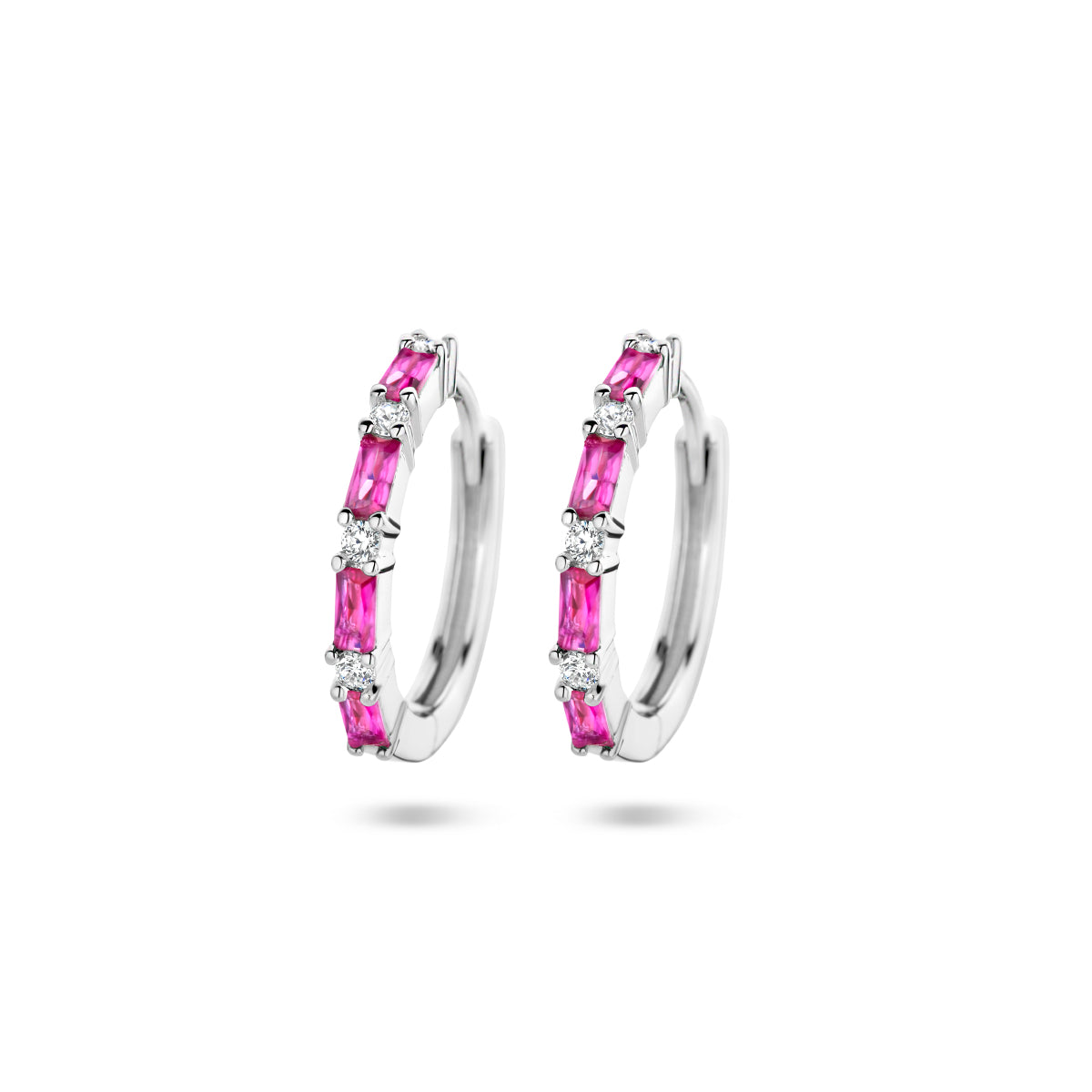 Klapoorringen roze en wit zirkonia zilver gerhodineerd