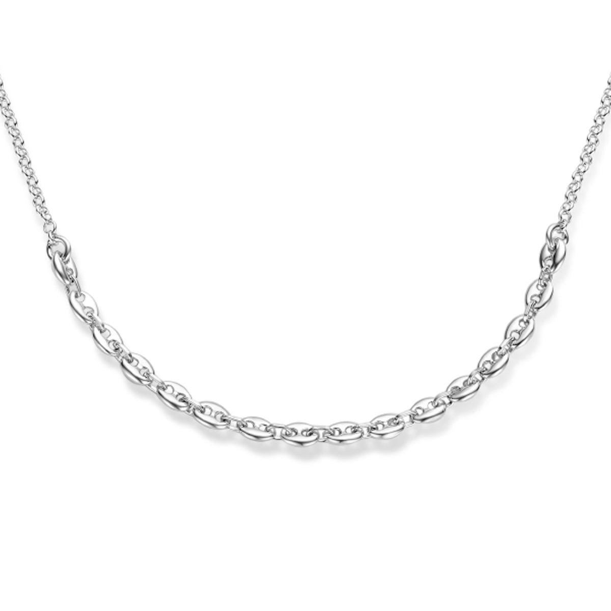 Collier koffieboon 3,7 mm 40 + 4 cm zilver gerhodineerd