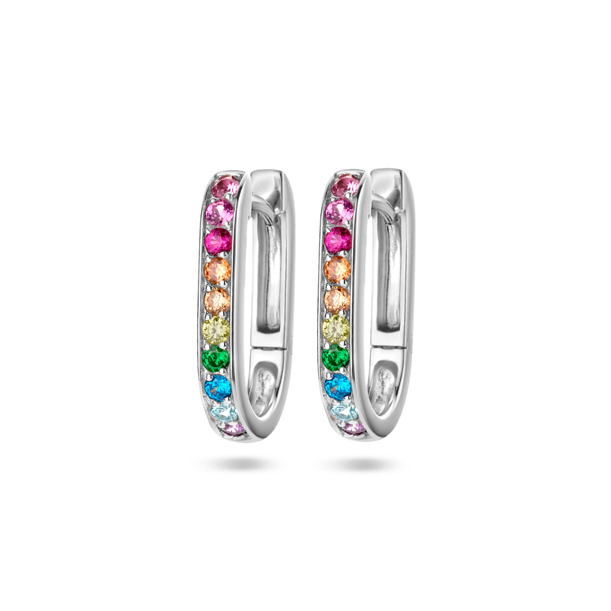 Klapoorringen paperclip regenboog zirkonia zilver gerhodineerd