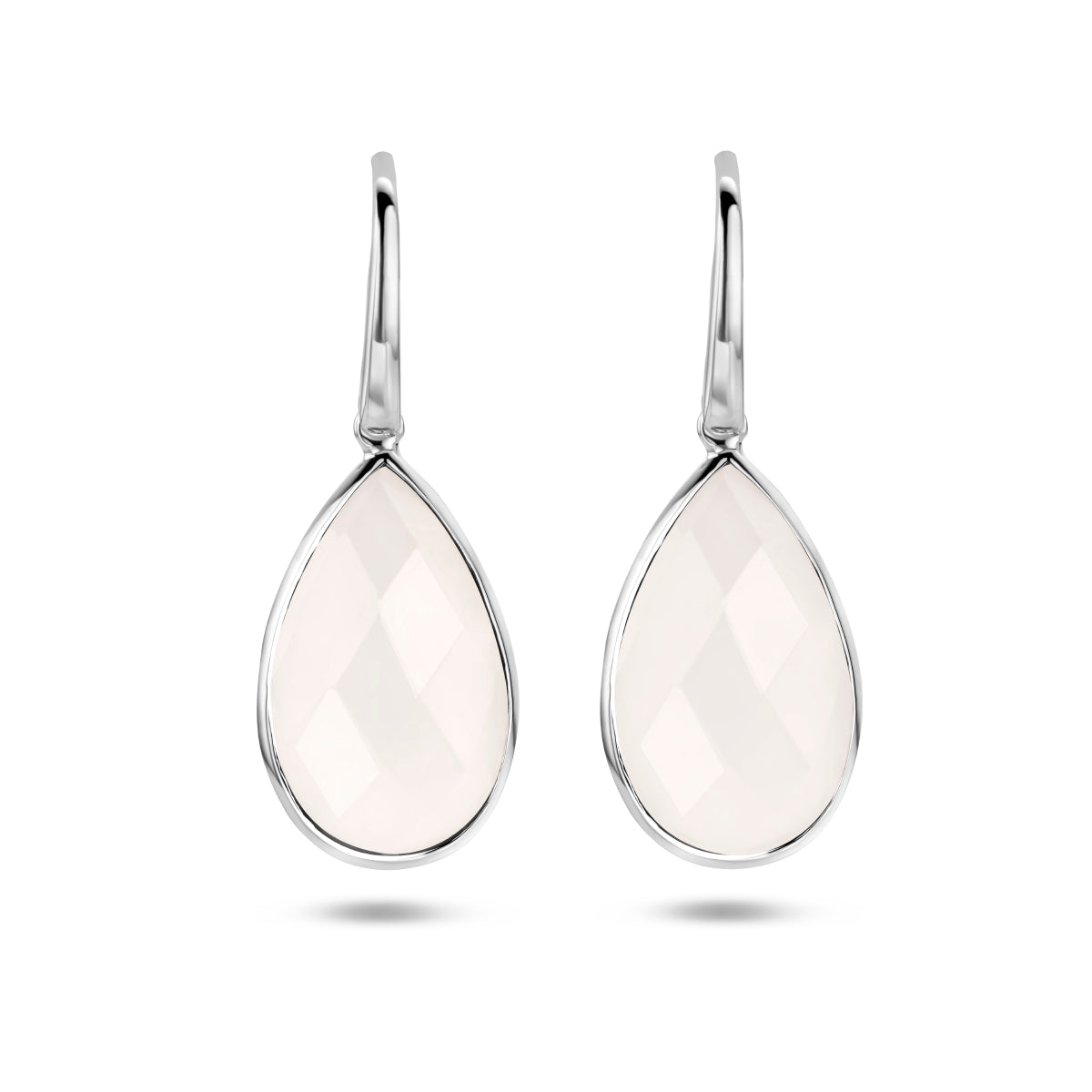 Oorhangers wit agaat franse haak zilver gerhodineerd