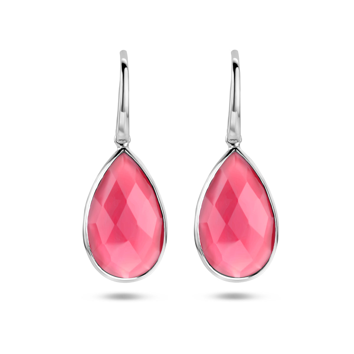 Oorhangers margenta kwarts franse haak zilver gerhodineerd