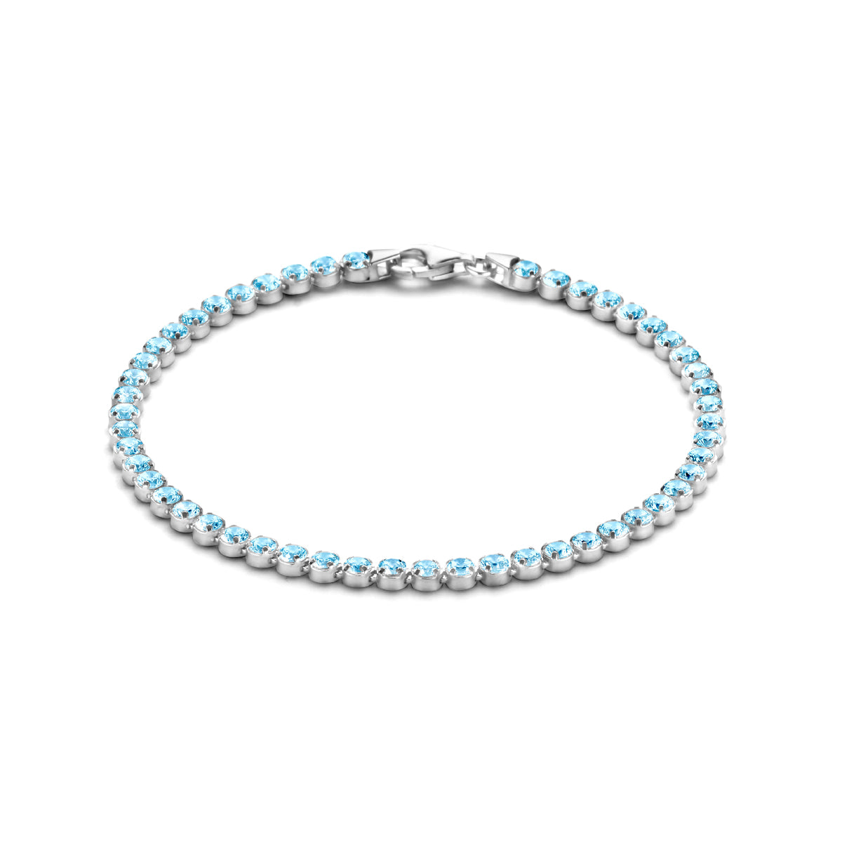 Tennisarmband synth. aquamarijn 2,8 mm 16 + 3 cm zilver gerhodineerd