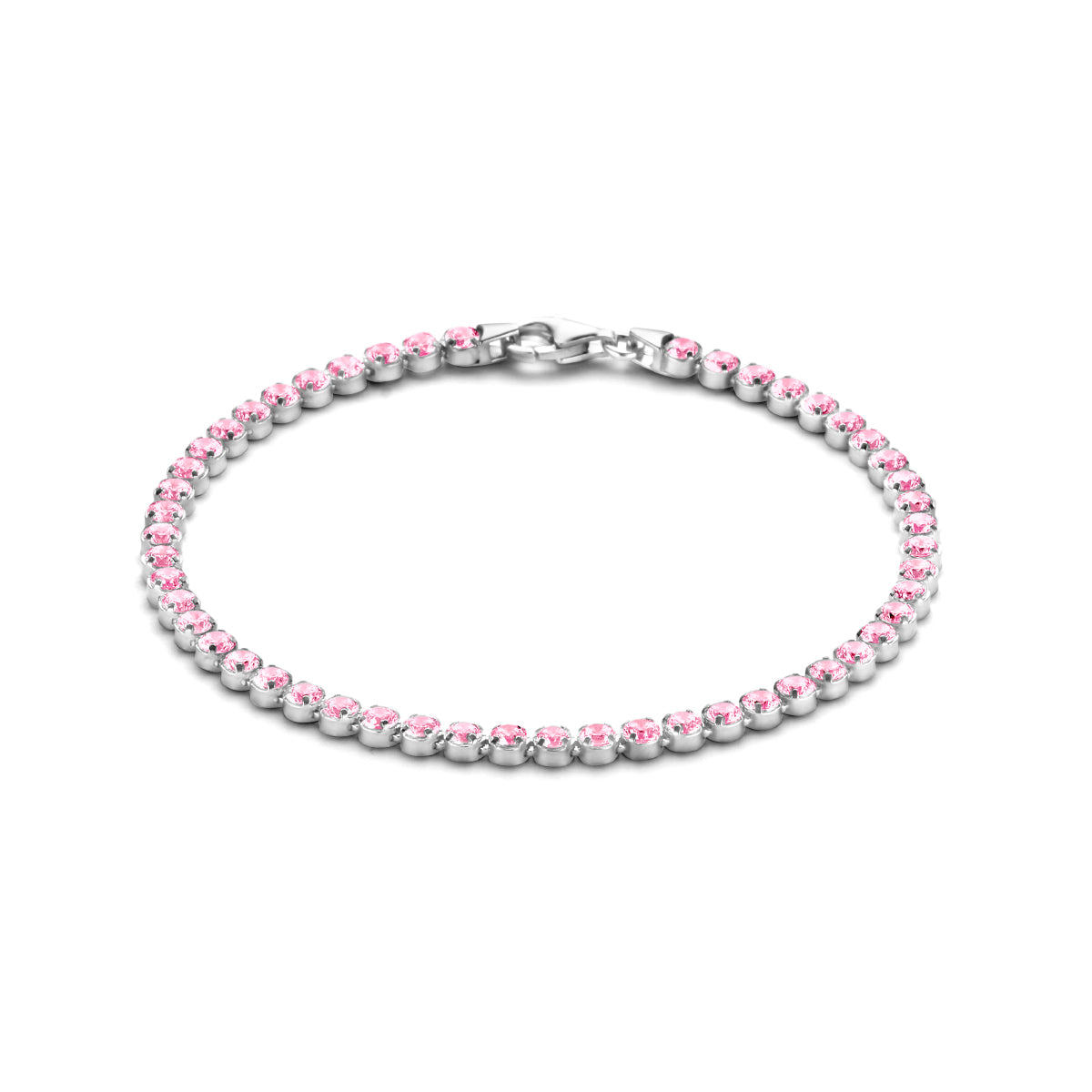 Tennisarmband roze zirkonia 2,8 mm 16 + 3 cm zilver gerhodineerd