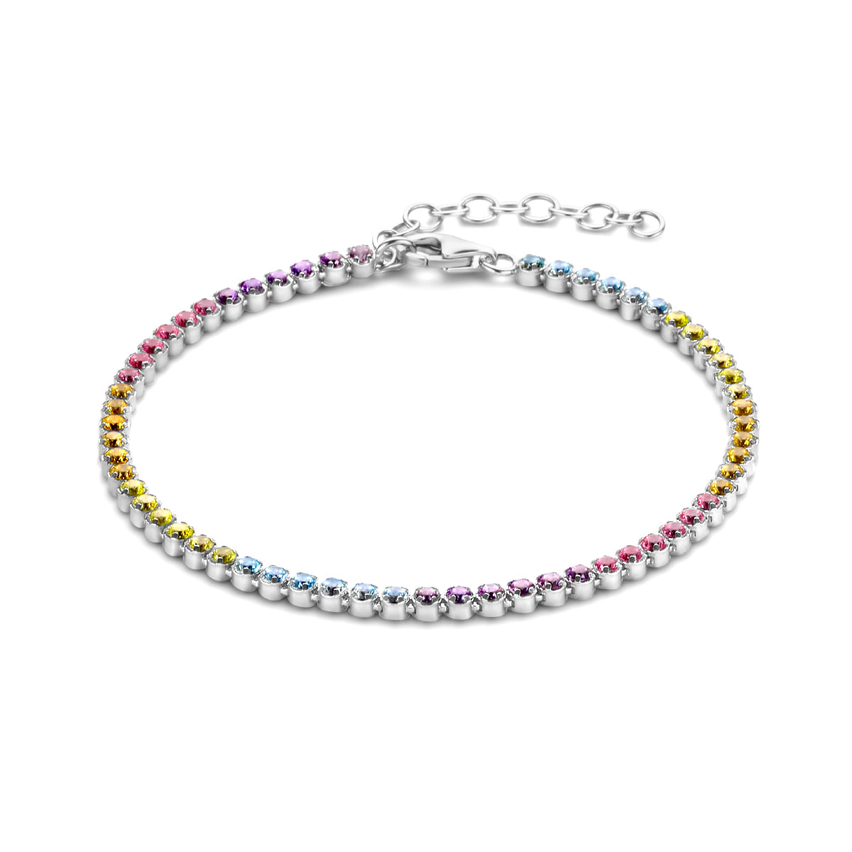 Tennisarmband meerdere kleuren zirkonia 2,4 mm 16 + 3 cm zilver gerhodineerd