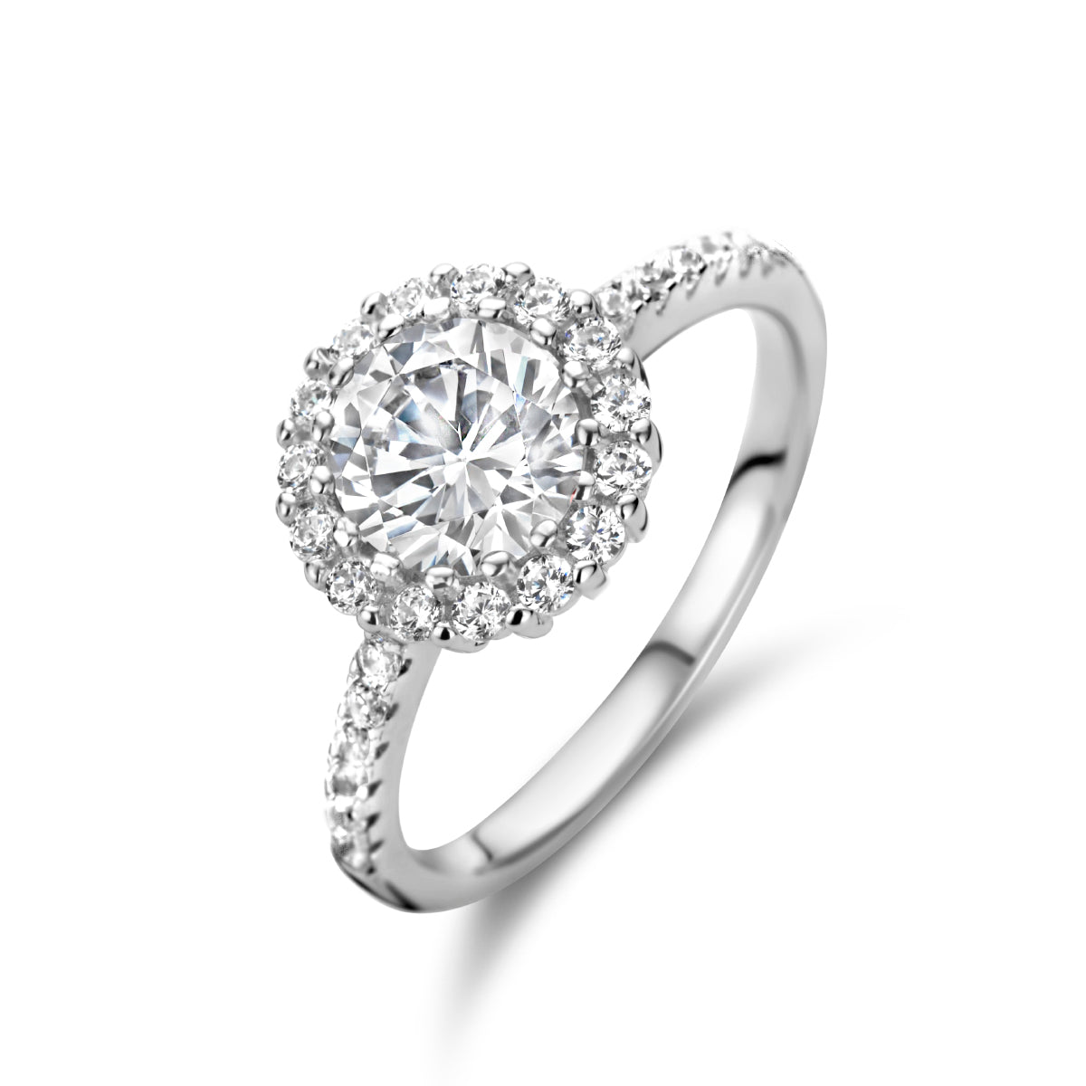 Ring zirkonia halo zilver gerhodineerd
