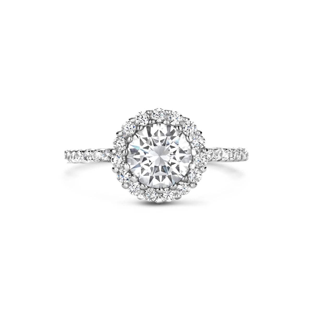 Ring zirkonia halo zilver gerhodineerd
