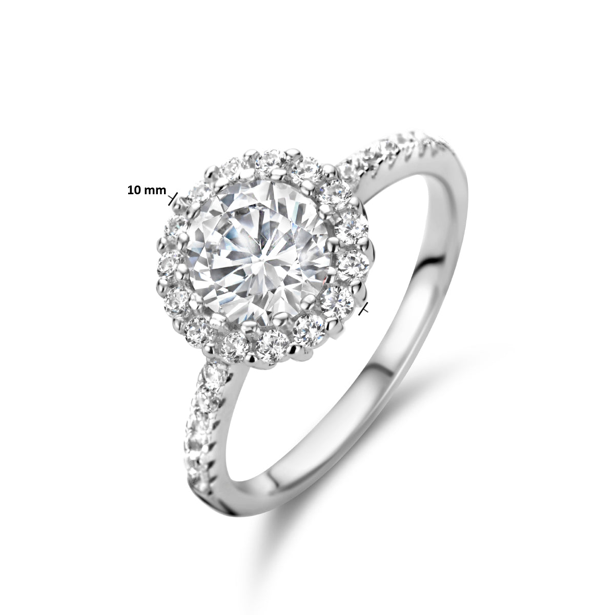 Ring zirkonia halo zilver gerhodineerd