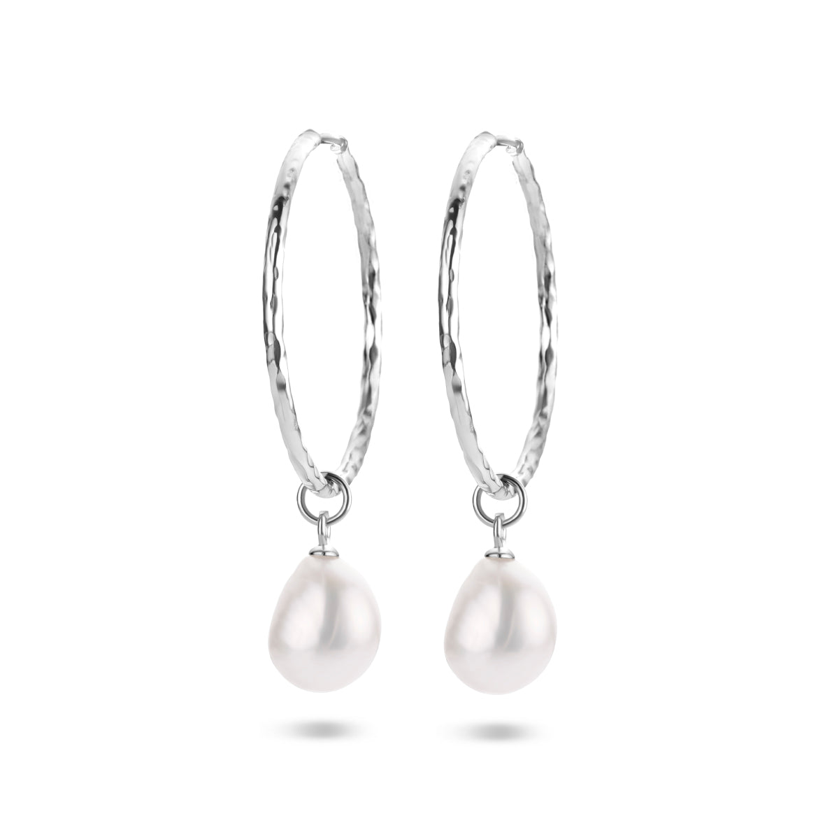 Oorringen parel zilver gerhodineerd