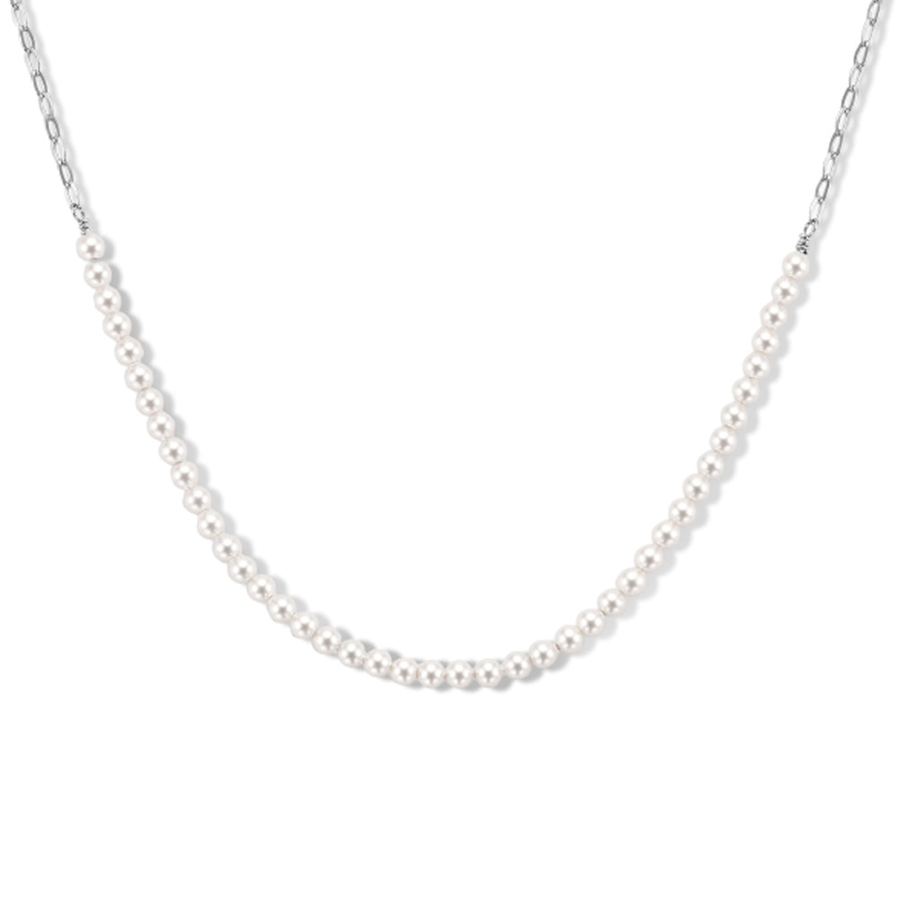 Collier synth. parel 3,0 mm zilver gerhodineerd