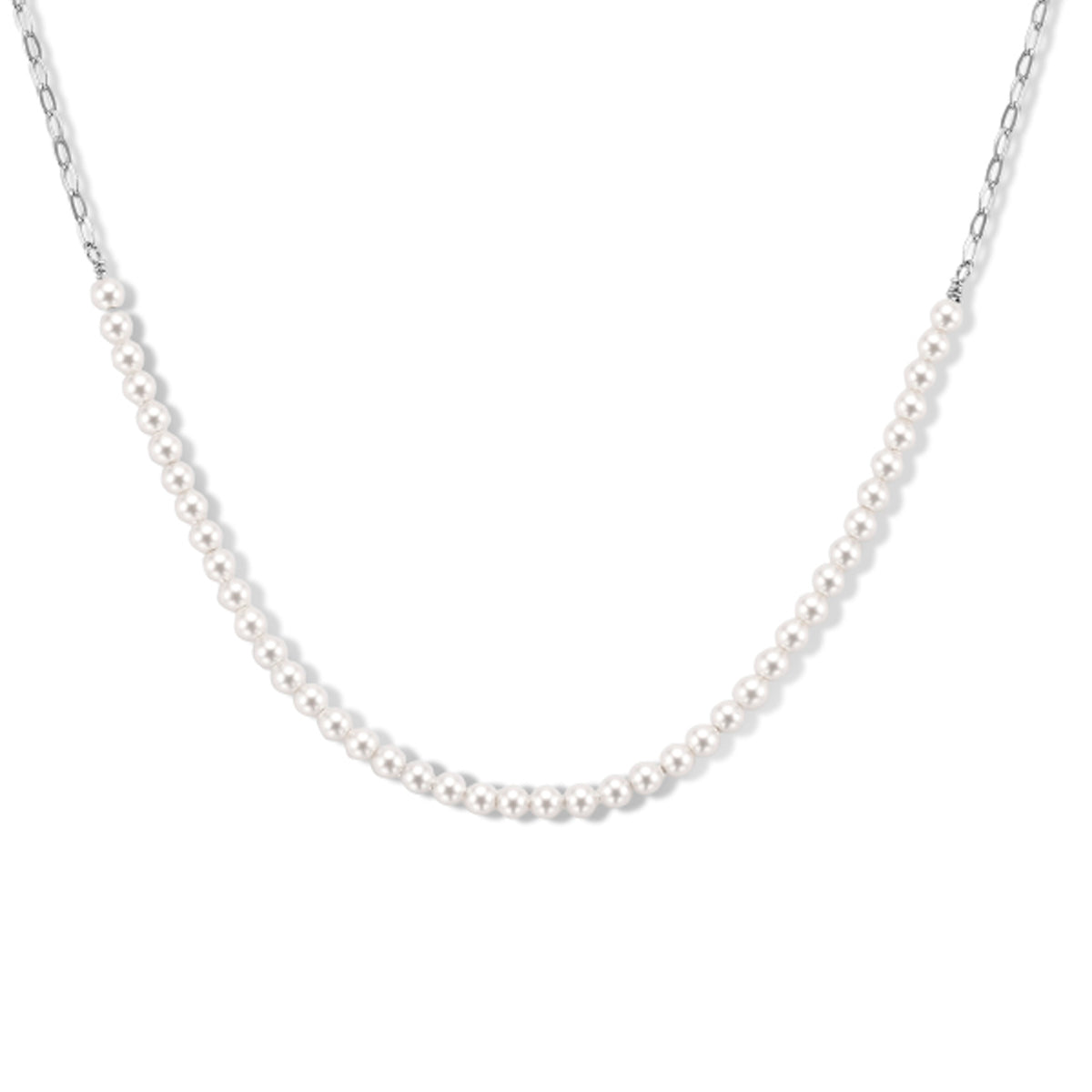 Collier synth. parel 3,0 mm zilver gerhodineerd