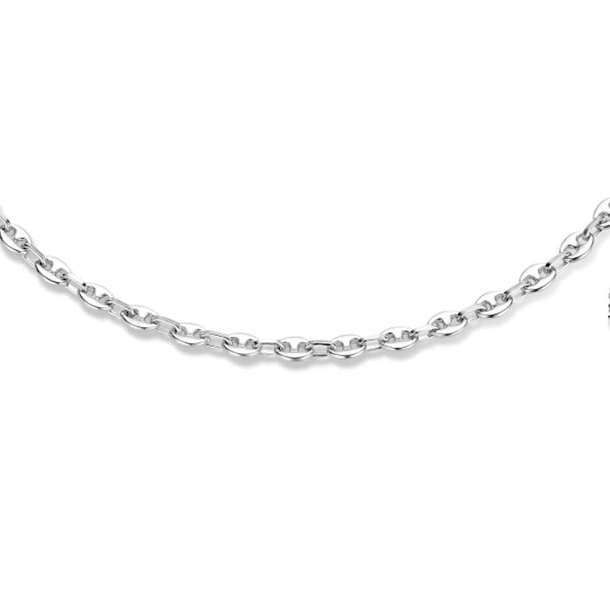 Collier koffieboon 3,7 mm 42 + 3 cm zilver gerhodineerd