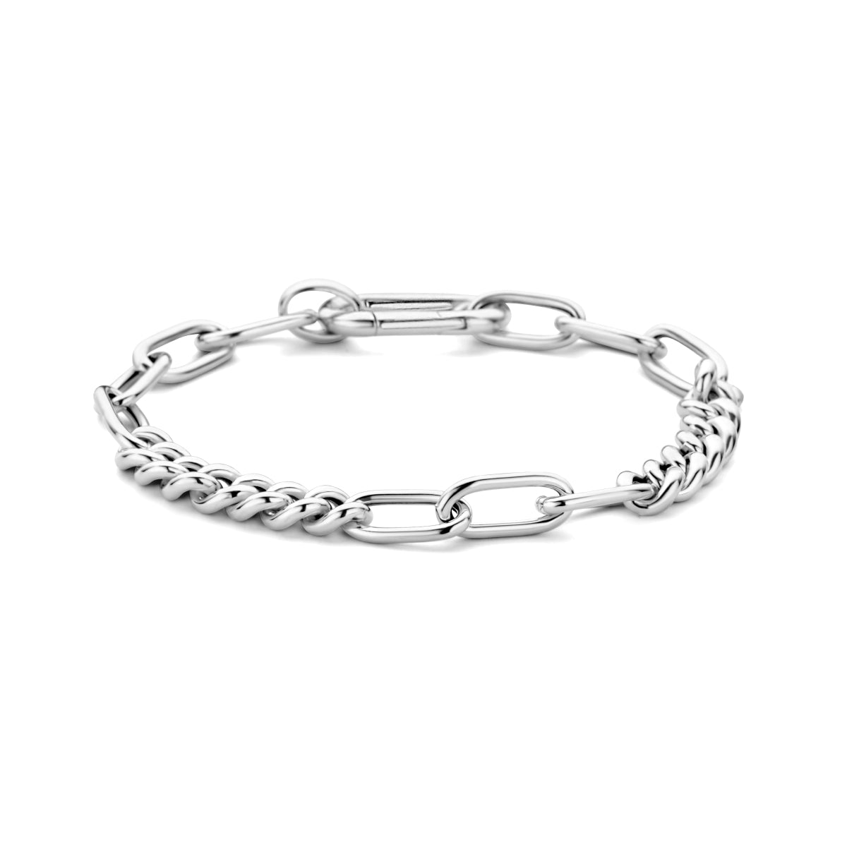 Armband gourmette en paperclip ronde buis 6,8 mm 19 cm zilver gerhodineerd