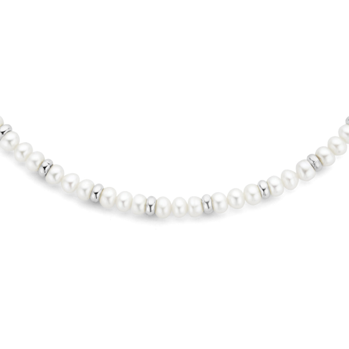 Collier parels en bolletjes 6,5 mm 41 + 5 cm zilver gerhodineerd