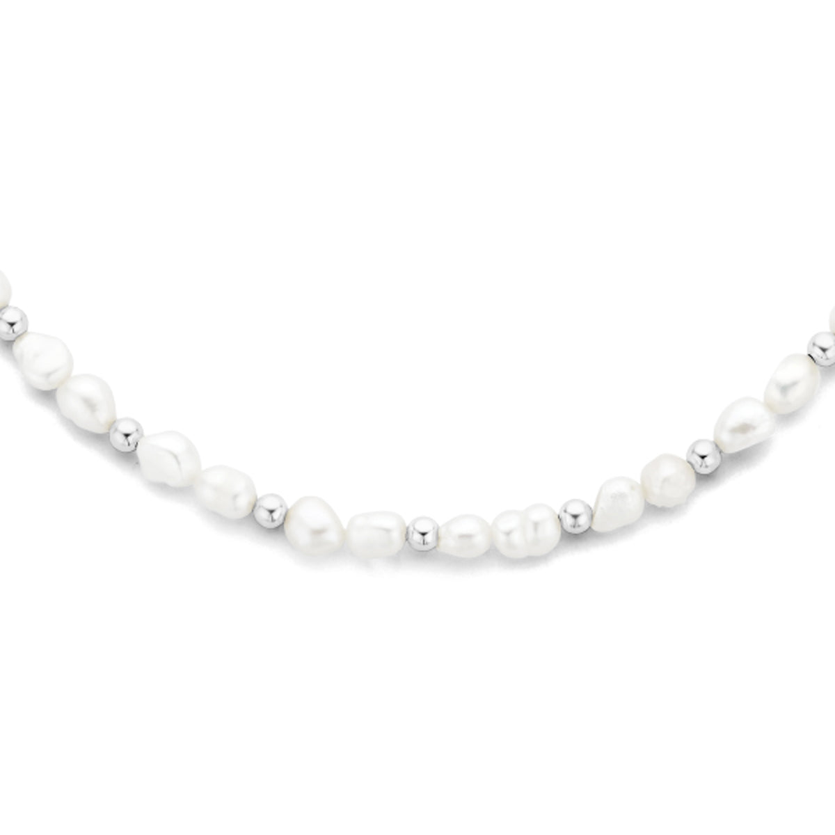 Collier parels en bolletjes 6,5 mm 41 + 5 cm zilver gerhodineerd