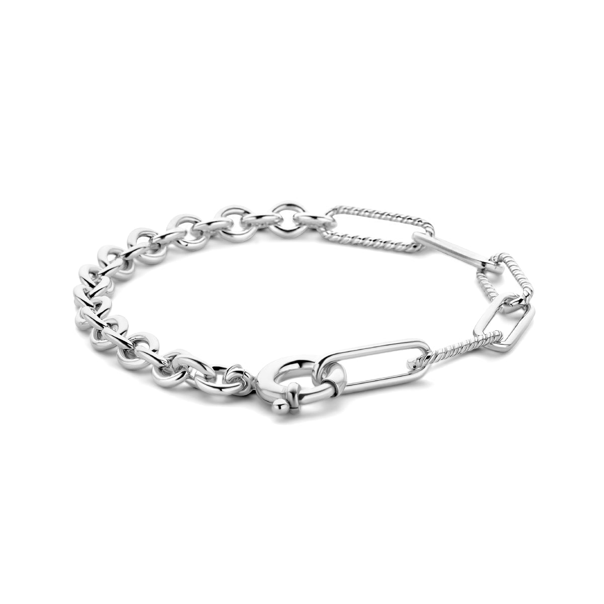 Armband paperclip en jasseron 6,0 mm 19 cm met groot springslot zilver gerhodineerd