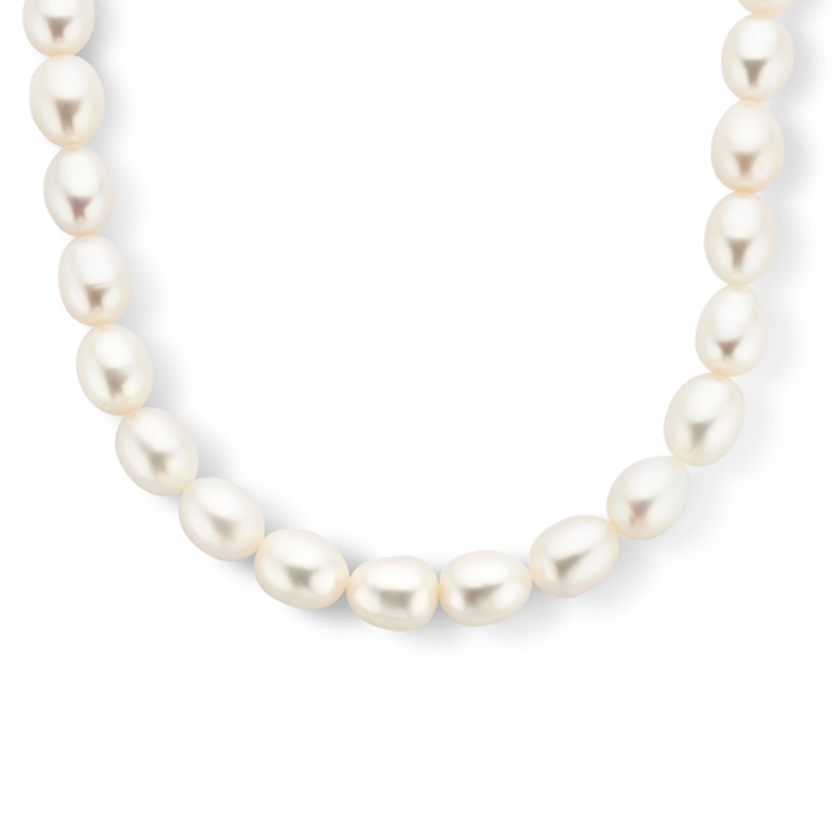 Collier parel 9 mm 42 + 4 cm zilver gerhodineerd