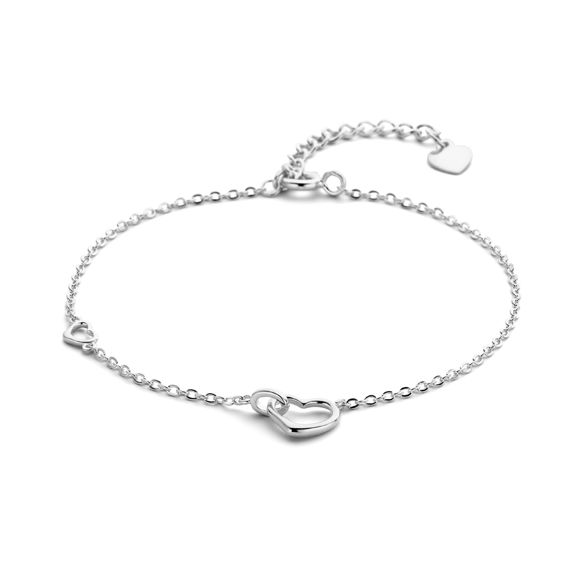 Armband hartjes 16 + 3 cm zilver gerhodineerd