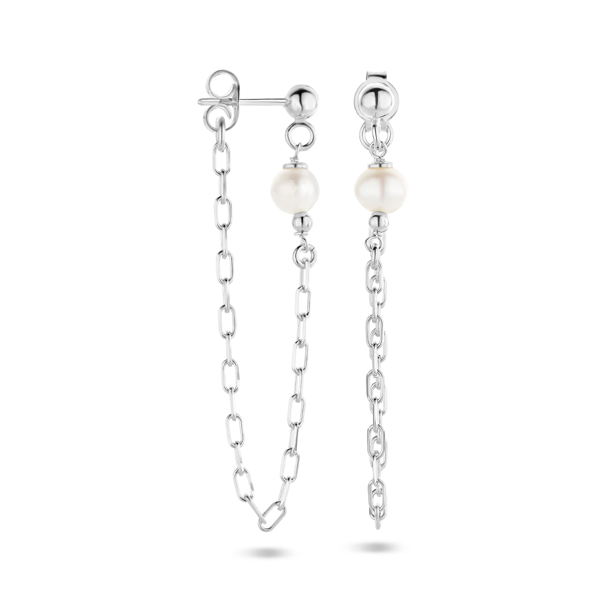 Oorhangers parel en bolletjes zilver gerhodineerd