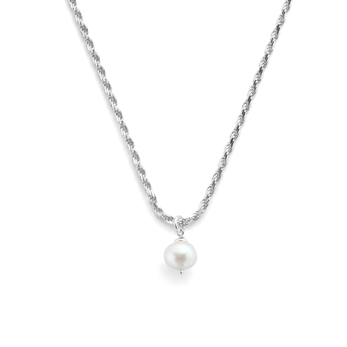 Collier parel 41 + 4 cm zilver gerhodineerd