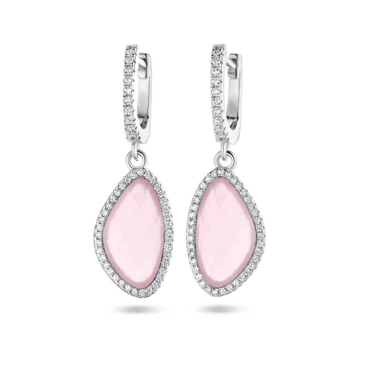 Klapoorringen roze en zirkonia zilver gerhodineerd