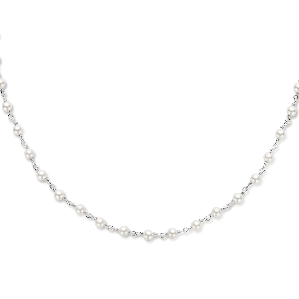 Collier synth.parels 40 + 5 cm zilver gerhodineerd
