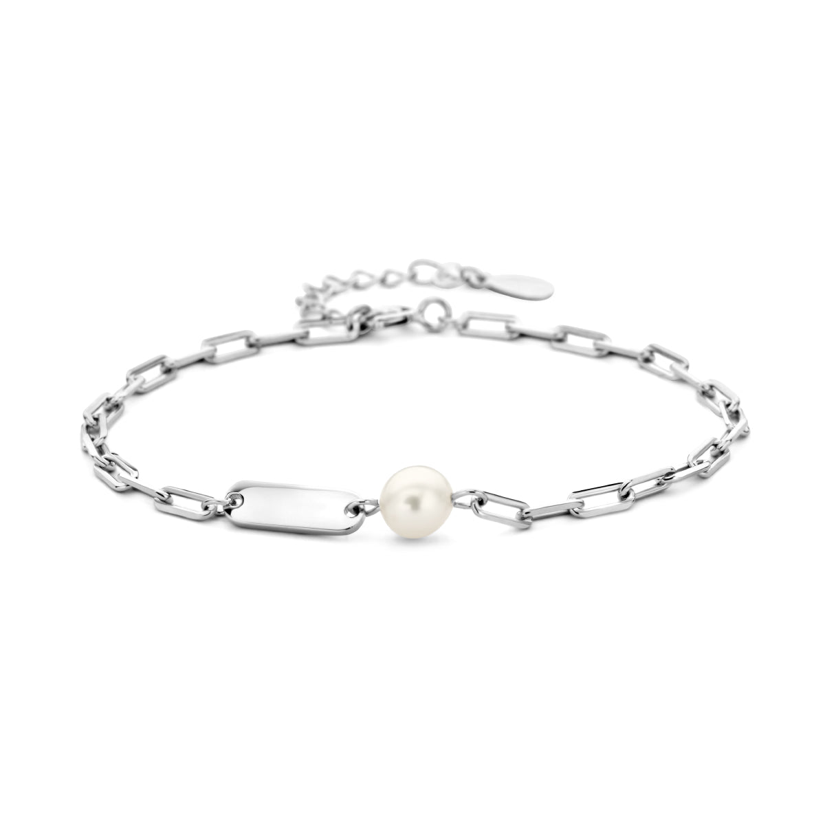 Graveerarmband parel plaat 4,0 mm zilver gerhodineerd