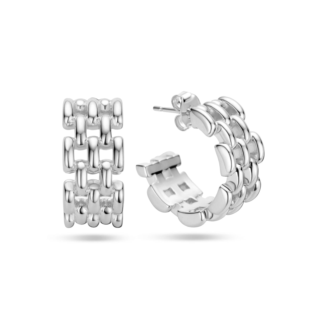 Stekeroorringen schakelmotief zilver gerhodineerd