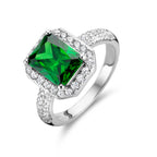 Ring groen en wit zirkonia halo zilver gerhodineerd