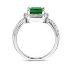 Ring groen en wit zirkonia halo zilver gerhodineerd