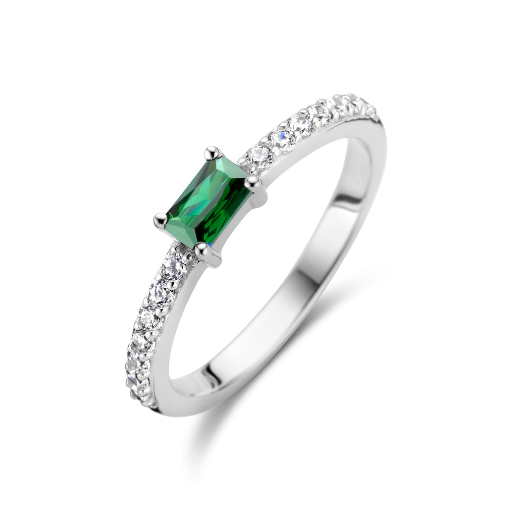 Ring groen en wit zirkonia zilver gerhodineerd
