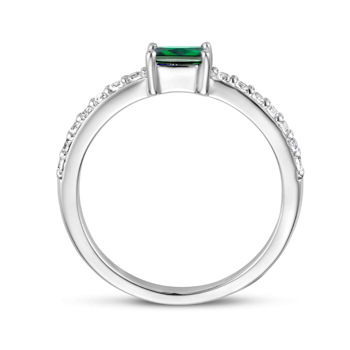 Ring groen en wit zirkonia zilver gerhodineerd