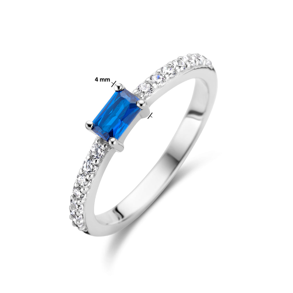 Ring blauw en wit zirkonia zilver gerhodineerd