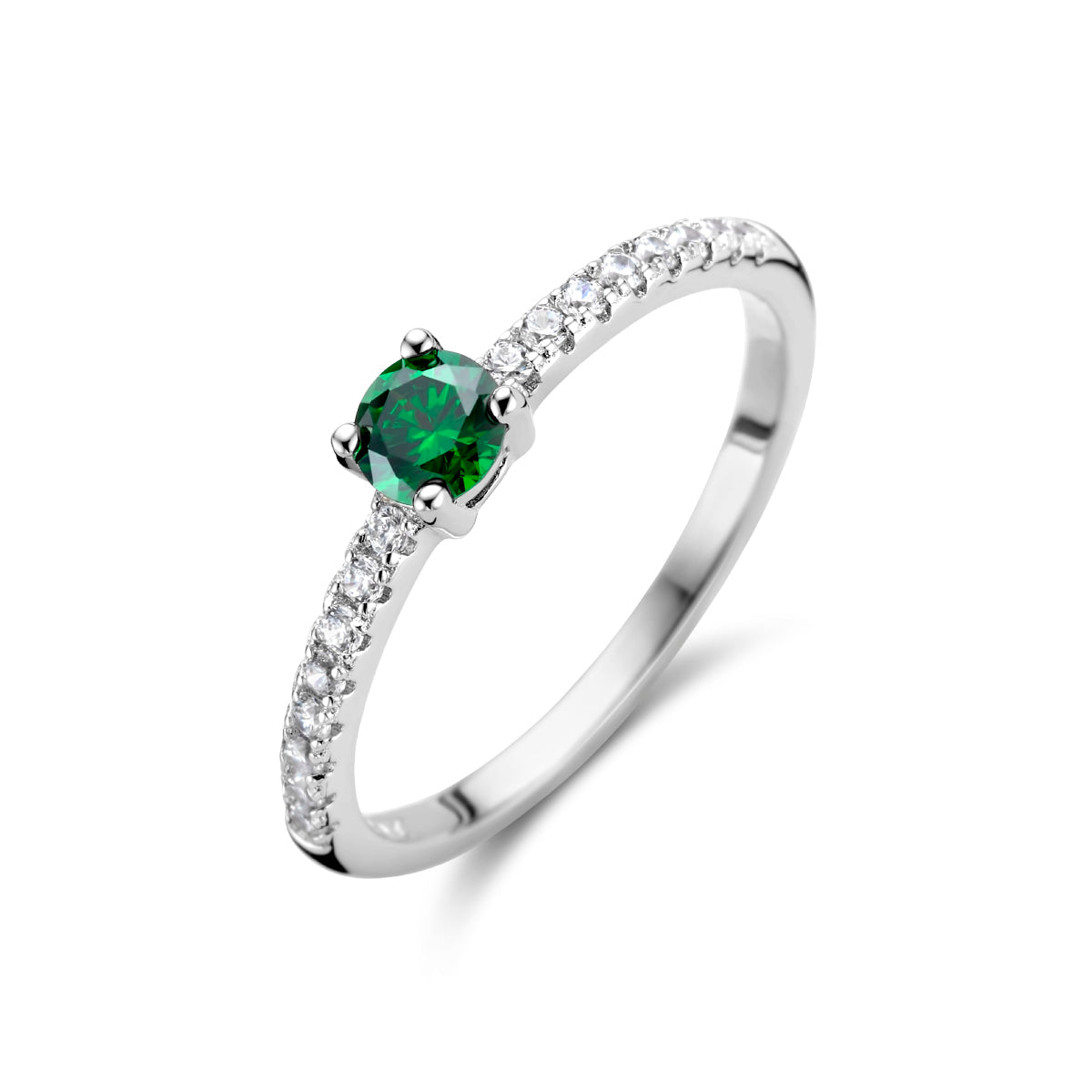 Ring groen en wit zirkonia zilver gerhodineerd