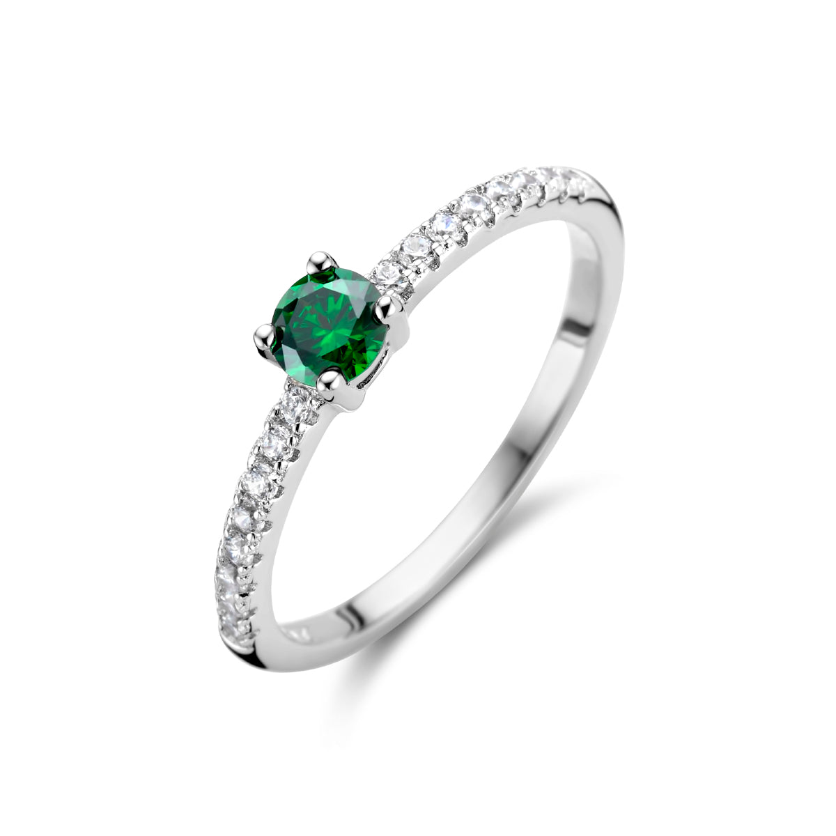 Ring groen en wit zirkonia zilver gerhodineerd
