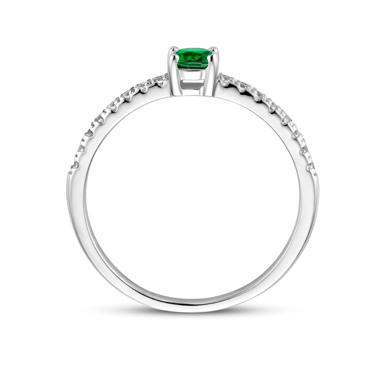 Ring groen en wit zirkonia zilver gerhodineerd