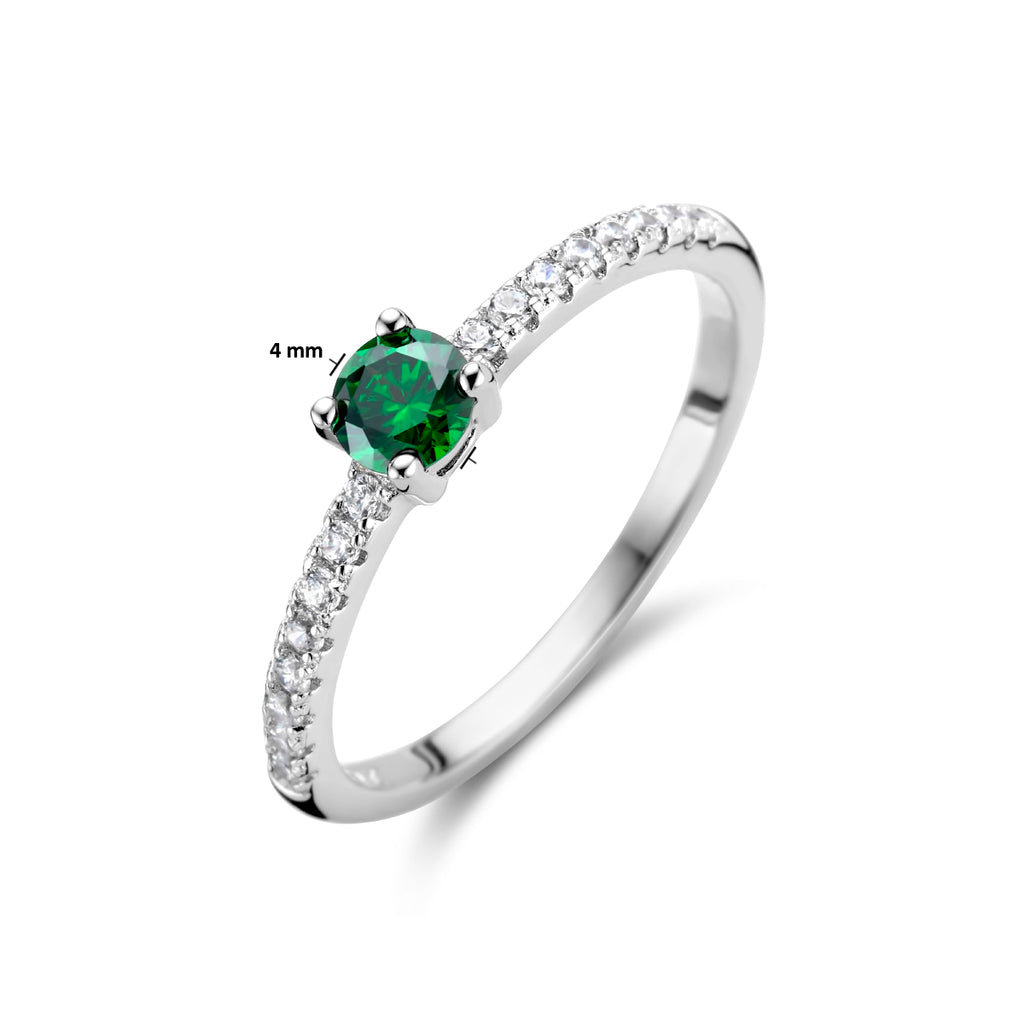 Ring groen en wit zirkonia zilver gerhodineerd