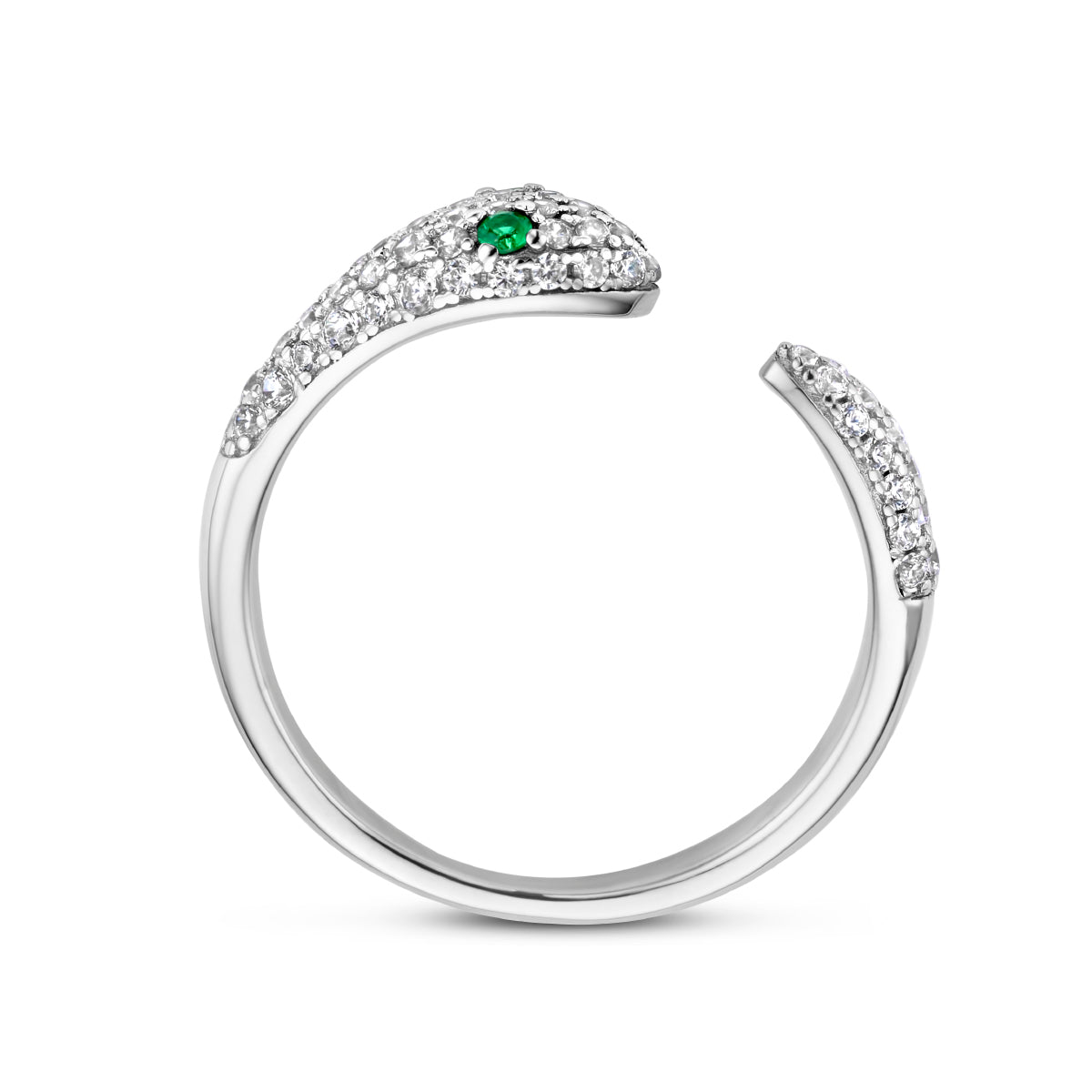 Ring slang groen en wit zirkonia zilver gerhodineerd