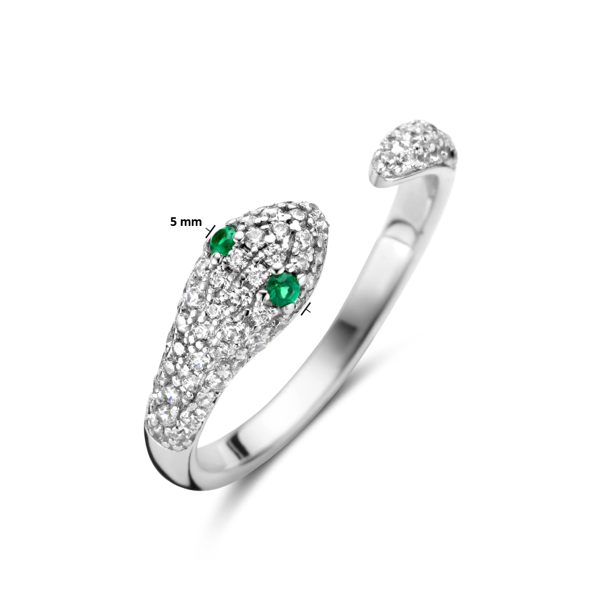 Ring slang groen en wit zirkonia zilver gerhodineerd