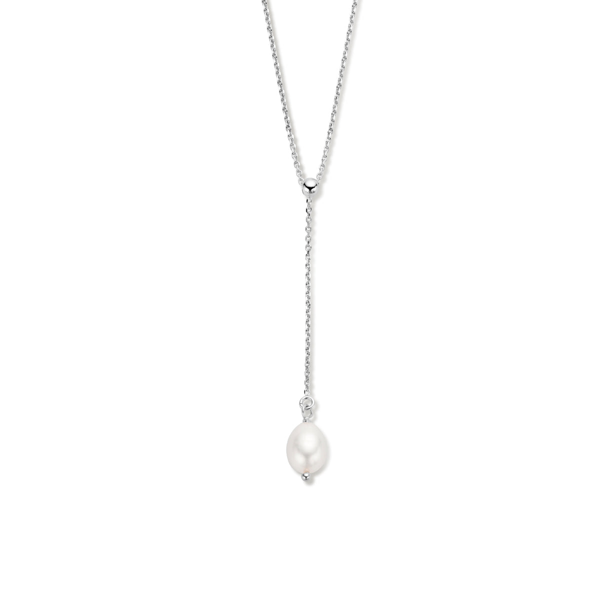 Y-collier parel 45 + 5 cm zilver gerhodineerd
