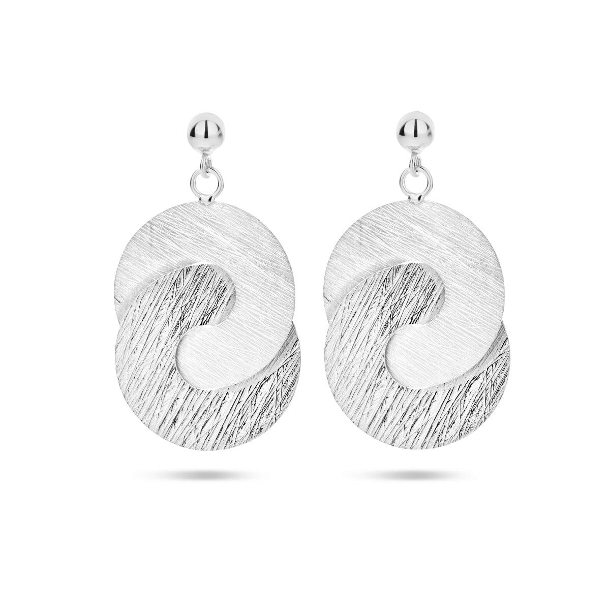 Oorhangers gescratcht rondjes poli/mat zilver gerhodineerd