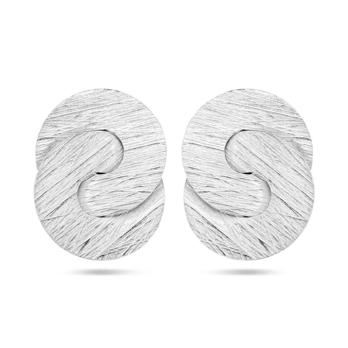 Oorknoppen gescratcht rondjes poli/mat zilver gerhodineerd