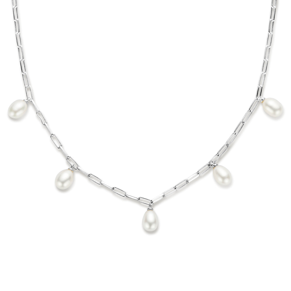 Collier parels  42 + 3 cm zilver gerhodineerd