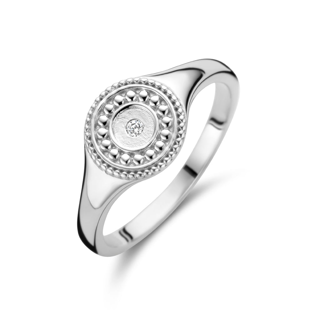 Bewerkte ring met zirkonia zilver gerhodineerd