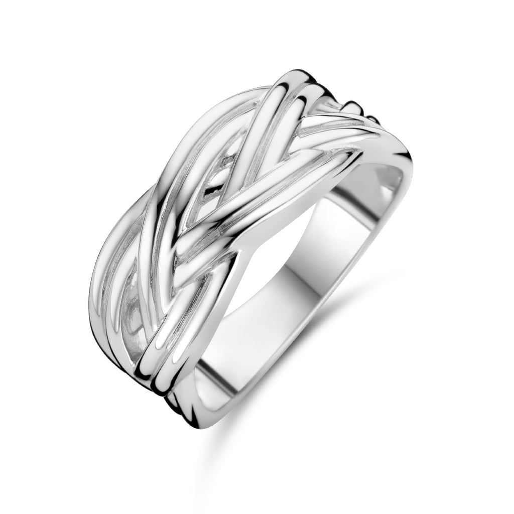Ring gevlochten zilver gerhodineerd