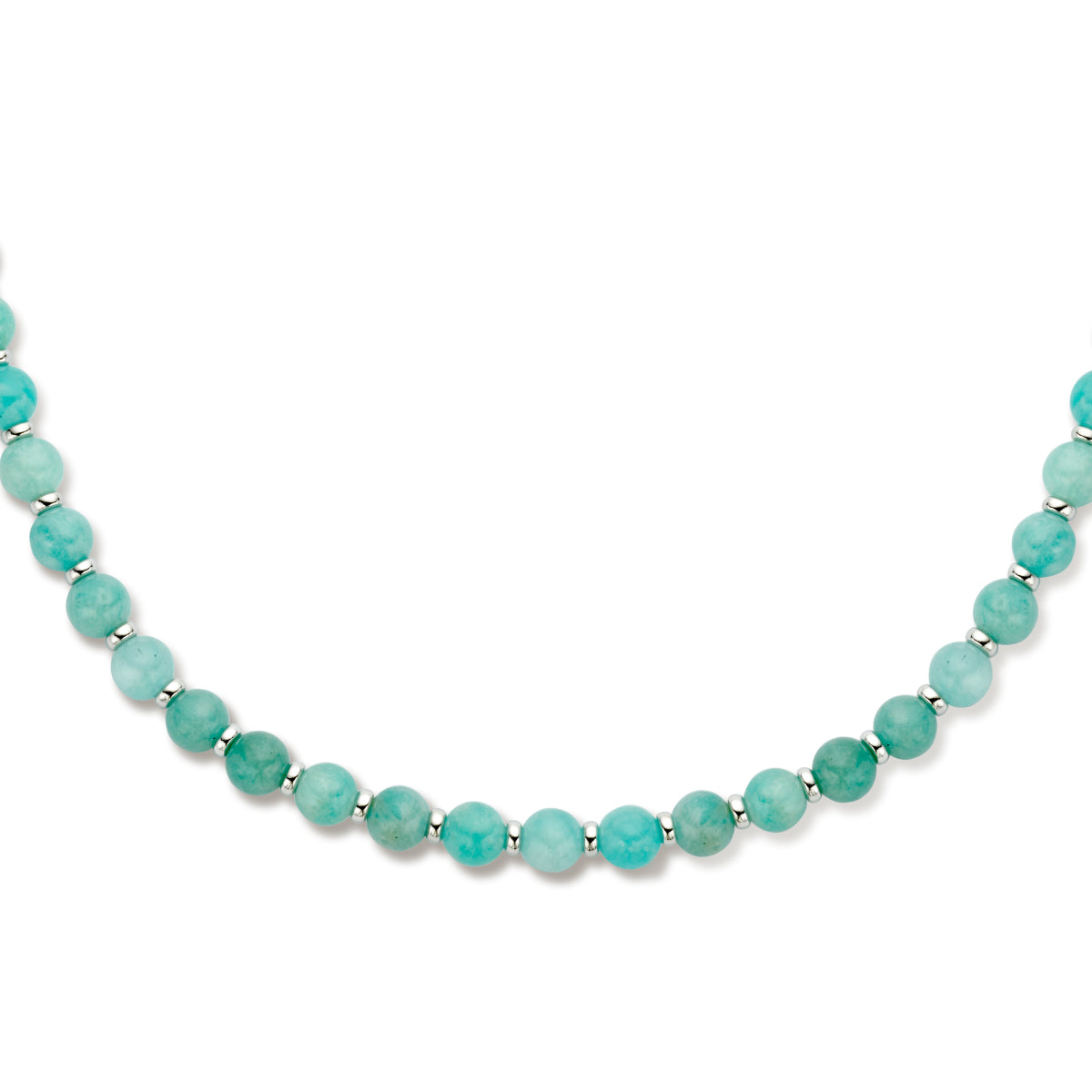 Collier amazoniet en ringetjes 6,0 mm 42 + 3 cm zilver gerhodineerd