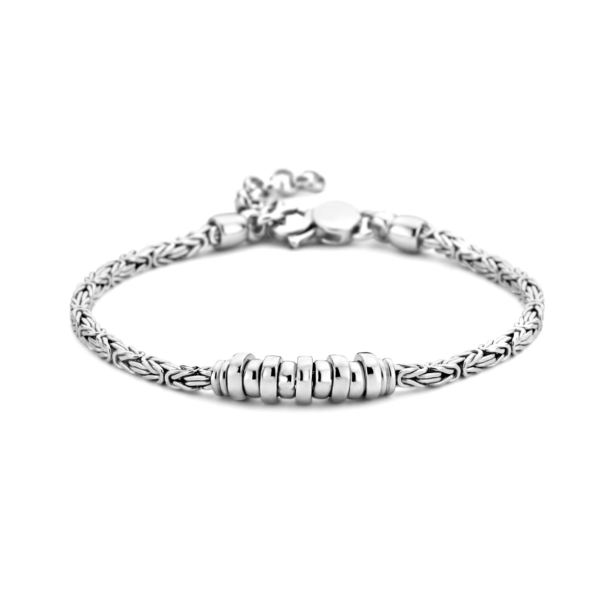 Armband konings 2,5 mm en ringetjes 18 + 3 cm zilver gerhodineerd