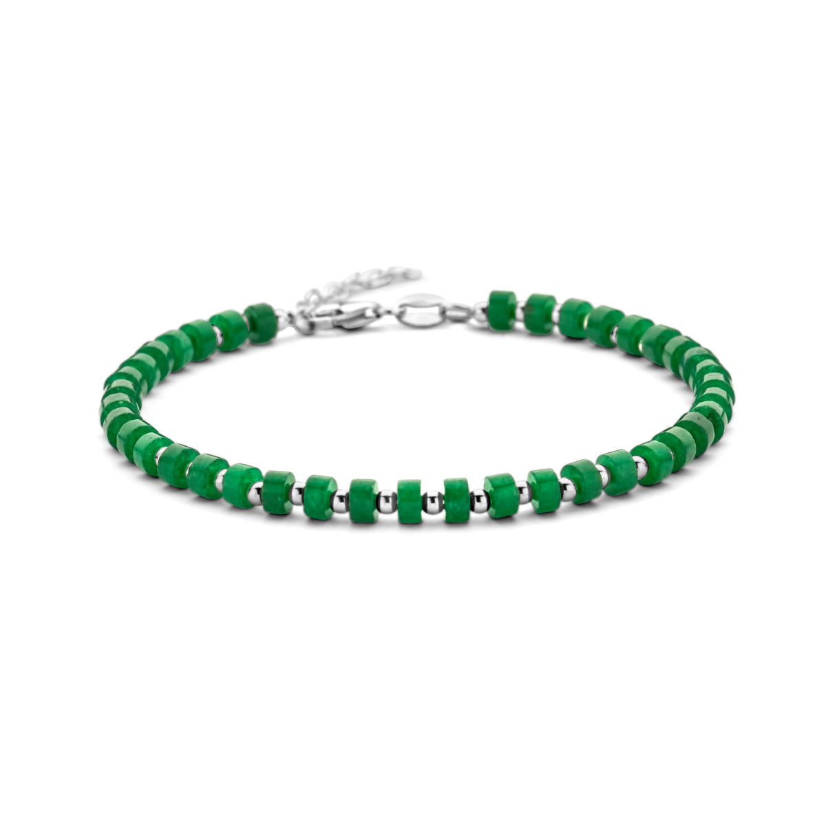 Kralenarmband jade 4,0 mm 20 + 3 cm zilver gerhodineerd